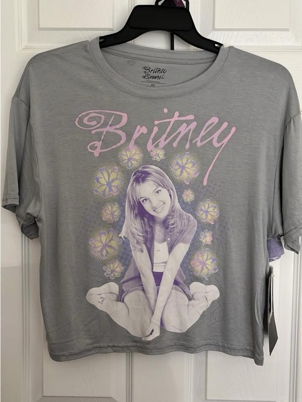 Britney Graphic Tee - Gray with Pink & Purple Print